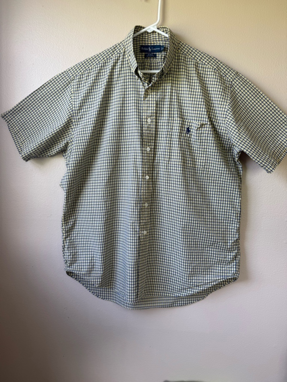 Ralph Lauren Yelow, Blue Plaid Short-Sleeve Button-Down Shirt (121)